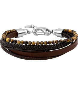Le Bracelet homme acier 316L, oeil de tigre, matière synthétique noire et marron, by Stauffer.