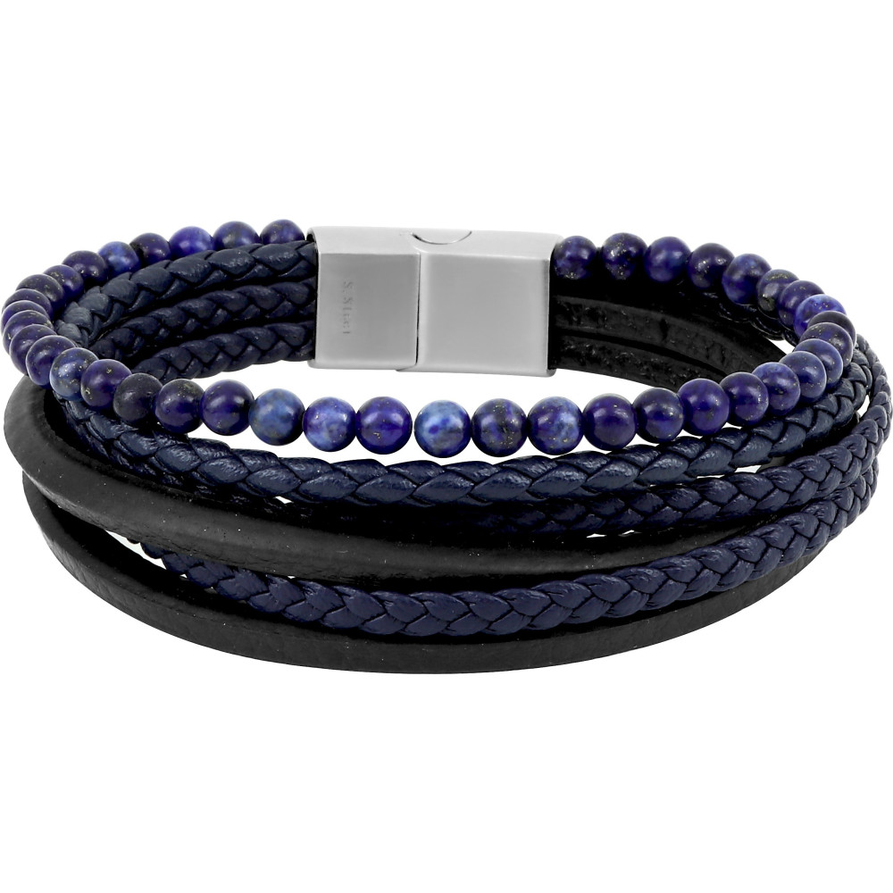 Le Bracelet homme acier 316L, matière synthétique bleue, agate bleue, by Stauffer.