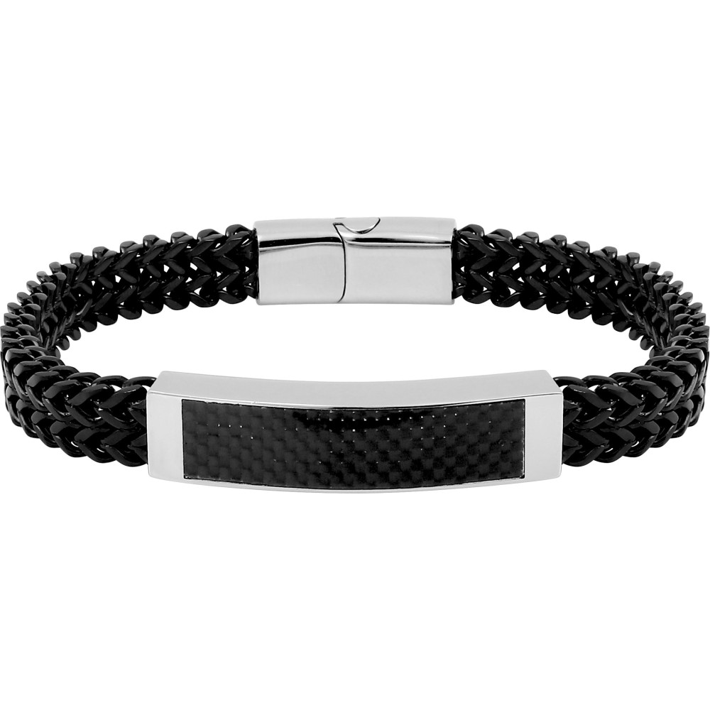 Le Bracelet homme acier PVD noir 316L, double chevrons, avec plaque acier, by Stauffer.