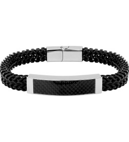 Le Bracelet homme acier PVD noir 316L, double chevrons, avec plaque acier, by Stauffer.