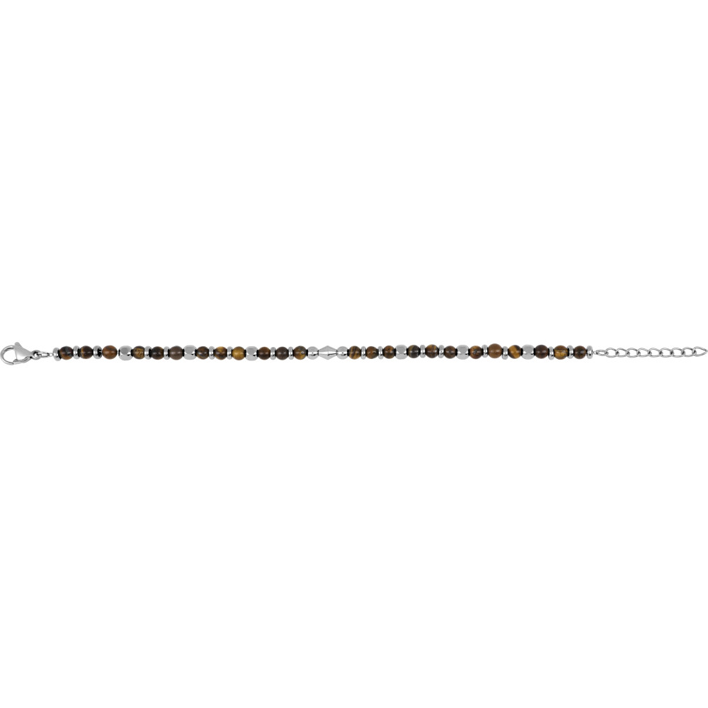 Le Bracelet pierres naturelles oeil de tigre, motif acier.
