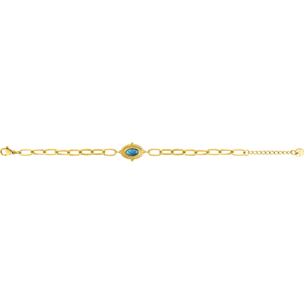 Le Bracelet femme acier doré jaune, chaîne forçat, turquoise, by Stauffer.