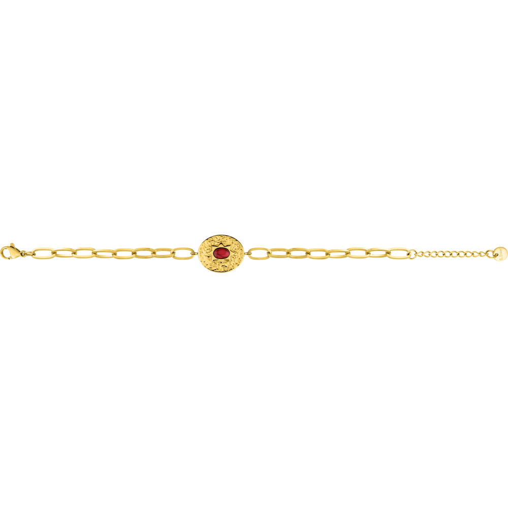 Le Bracelet femme acier doré jaune, chaîne forçat, turquoise rouge, by Stauffer.