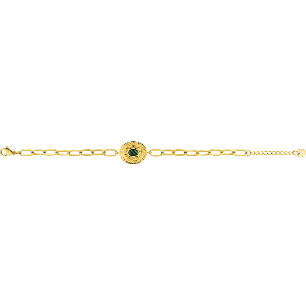 Le Bracelet femme acier doré jaune, chaîne forçat, malachite, by Stauffer.