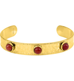 Bijoux - Bracelet rigide femme, acier doré jaune, agate rouge, by Stauffer.