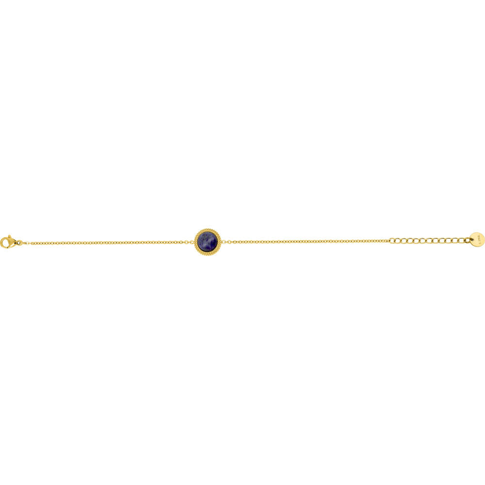 Le Bracelet femme acier doré jaune, chaîne forçat, lapis lazuli by Stauffer.