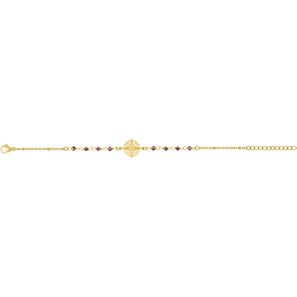 Le Bracelet femme acier doré jaune, chaîne forçat, cristaux rouges by Stauffer.