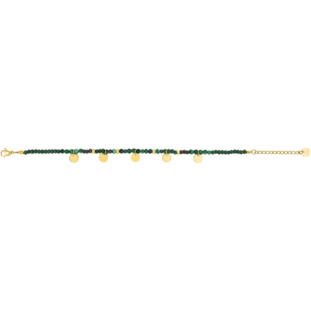 Le Bracelet femme acier doré jaune, avec pampilles et malachite, by Stauffer.