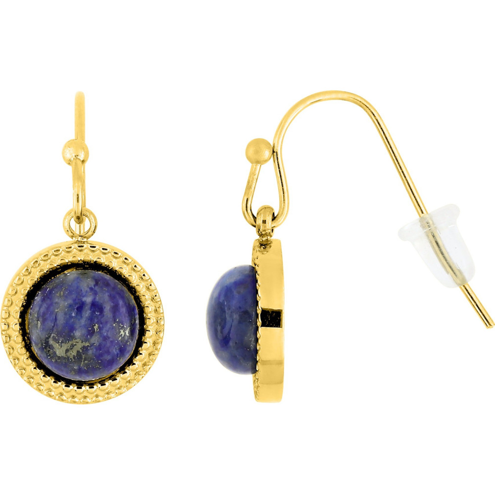Les Boucles d'oreilles pendantes femme, acier doré jaune, avec motif perlé et lapis lazuli by Stauffer