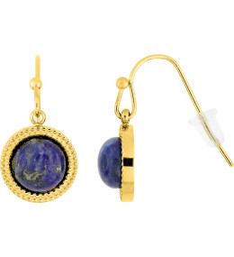 Les Boucles d'oreilles pendantes femme, acier doré jaune, avec motif perlé et lapis lazuli by Stauffer