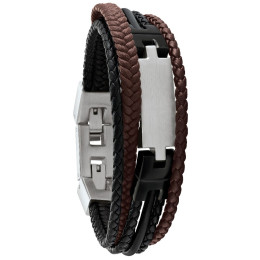 Le Bracelet Jourdan Bijoux Thasos, Cuir tressé marron et noir, Acier, JH110032B