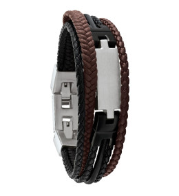 Le Bracelet Jourdan Bijoux Thasos, Cuir tressé marron et noir, Acier, JH110032B