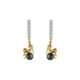 Boucles d'oreilles Jourdan Bijoux Luna, argent 925/1000 Bicolore et Hématite AJF170001E