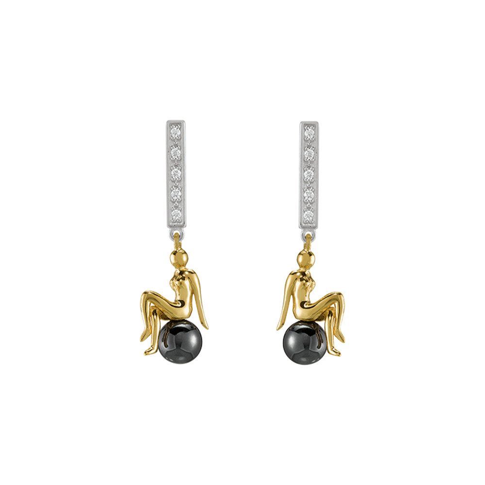 Boucles d'oreilles Jourdan Bijoux Luna, argent 925/1000 Bicolore et Hématite AJF170001E