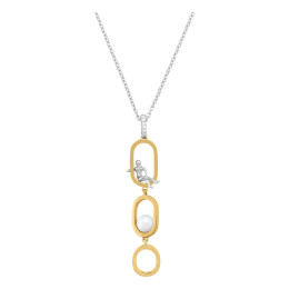 Collier Jourdan Bijoux Kesia, argent 925/1000 Bicolore, Perle Blanche et Oxyde De Zirconium AJF170090N