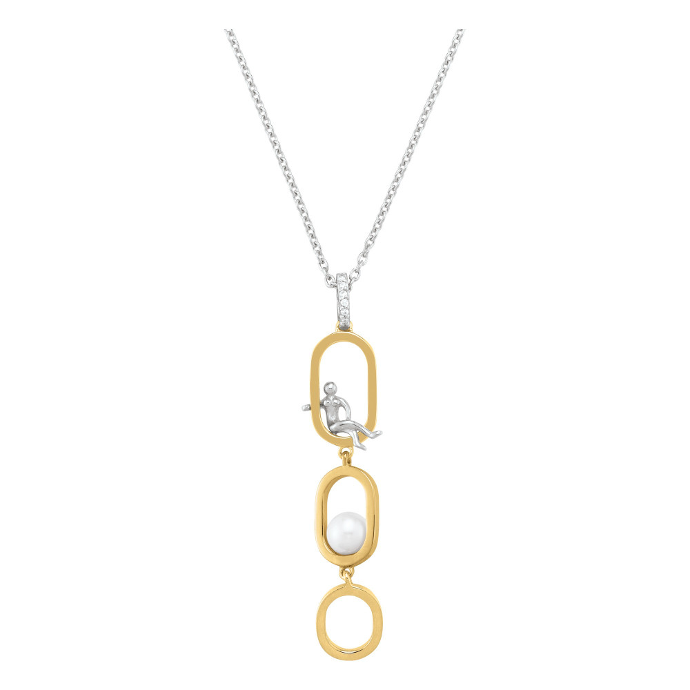Collier Jourdan Bijoux Kesia, argent 925/1000 Bicolore, Perle Blanche et Oxyde De Zirconium AJF170090N