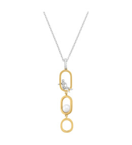Collier Jourdan Bijoux Kesia, argent 925/1000 Bicolore, Perle Blanche et Oxyde De Zirconium AJF170090N