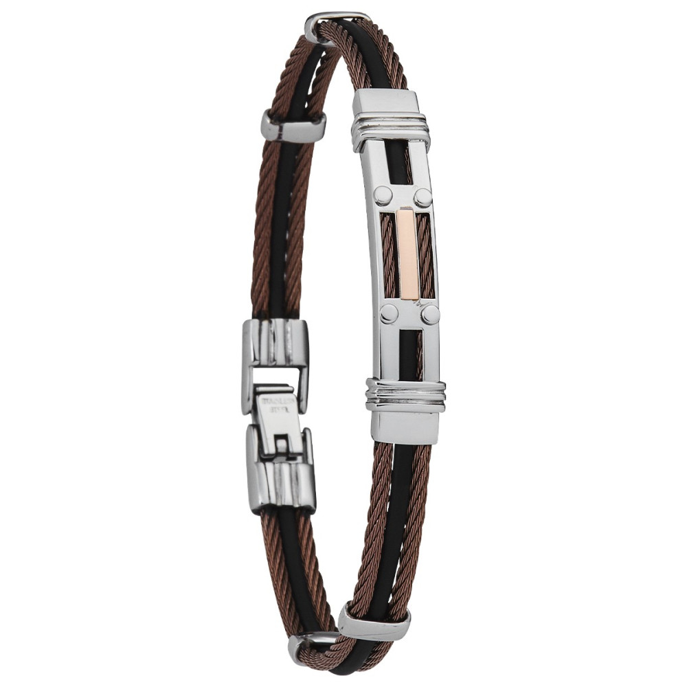 Bracelet Jourdan Bijoux Chabrieres, Acier, Cable,Caoutchouc, Or 750/1000 FZ 063 MA