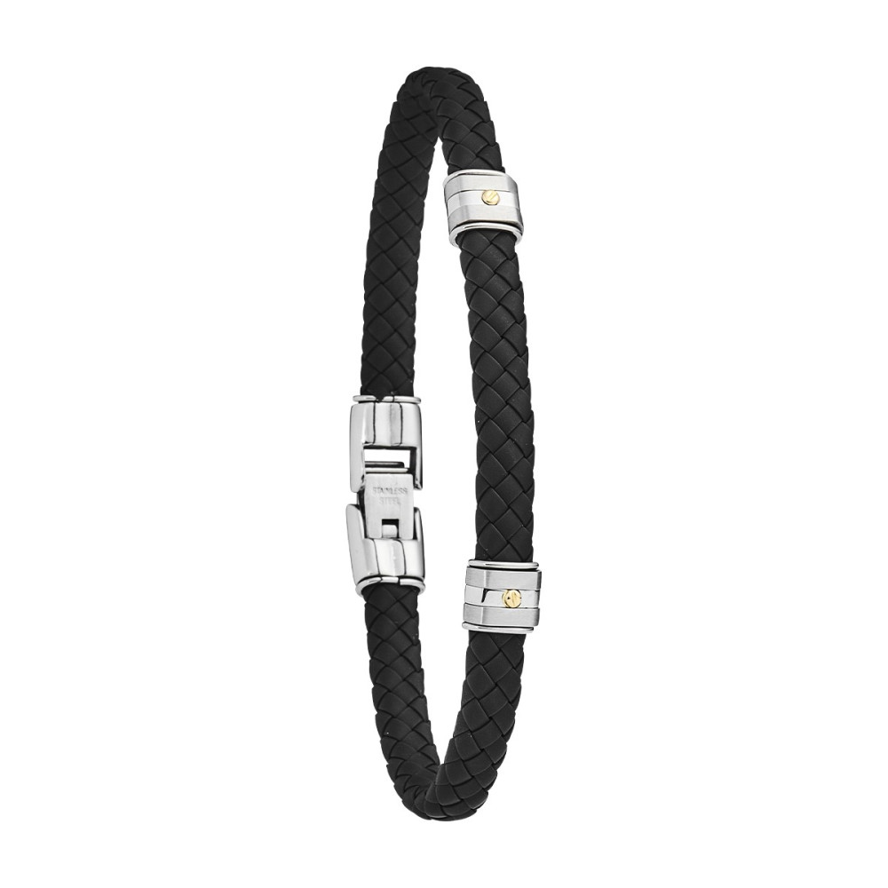 Bracelet Jourdan Bijoux Hudson, Cuir Tresse Synthetique, Acier, Or 750/1000 FZ 140 NO