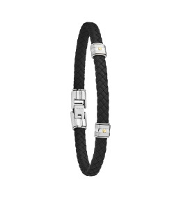 Bracelet Jourdan Bijoux Hudson, Cuir Tresse Synthetique, Acier, Or 750/1000 FZ 140 NO