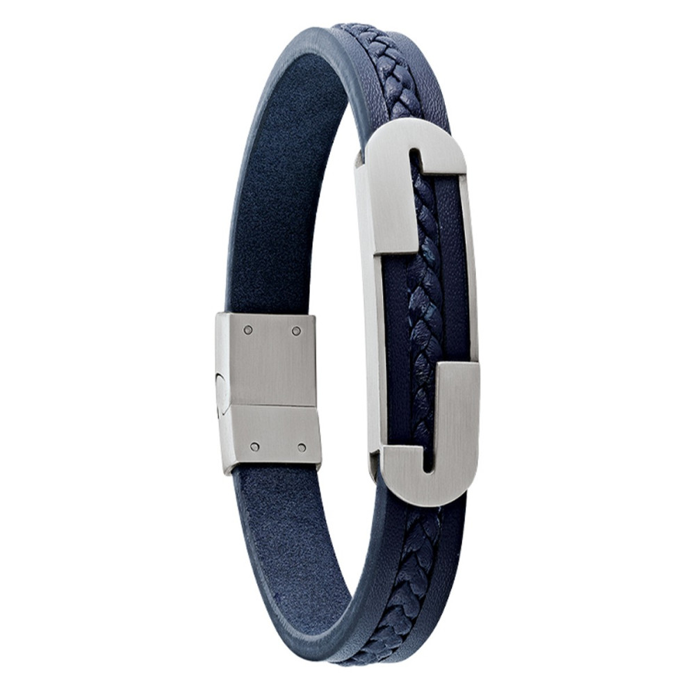 Bracelet Jourdan Bijoux Vasco, Cuir Marine - Acier HB 048 H