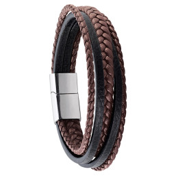 Bracelet Jourdan Bijoux Byron, Cuir Bicolore, Acier KA 003 H