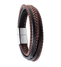 Bracelet Jourdan Bijoux Byron, Cuir Bicolore, Acier KA 003 H