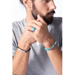 Chevalière Phebus Legend acier et turquoise Ref. 15-0373
