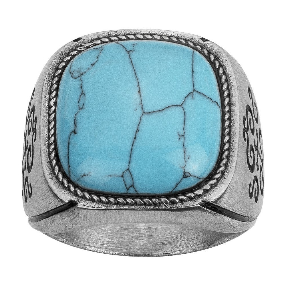Chevalière Phebus Legend acier et turquoise Ref. 15-0373