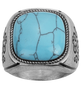 Chevalière Phebus Legend acier et turquoise Ref. 15-0373