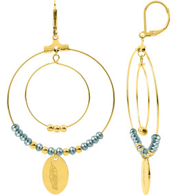 Les Boucles d'oreilles pendantes femme, acier doré jaune et cristaux turquoises by Stauffer