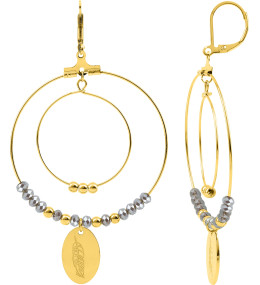 Les Boucles d'oreilles pendantes femme, acier doré jaune et cristaux gris by Stauffer