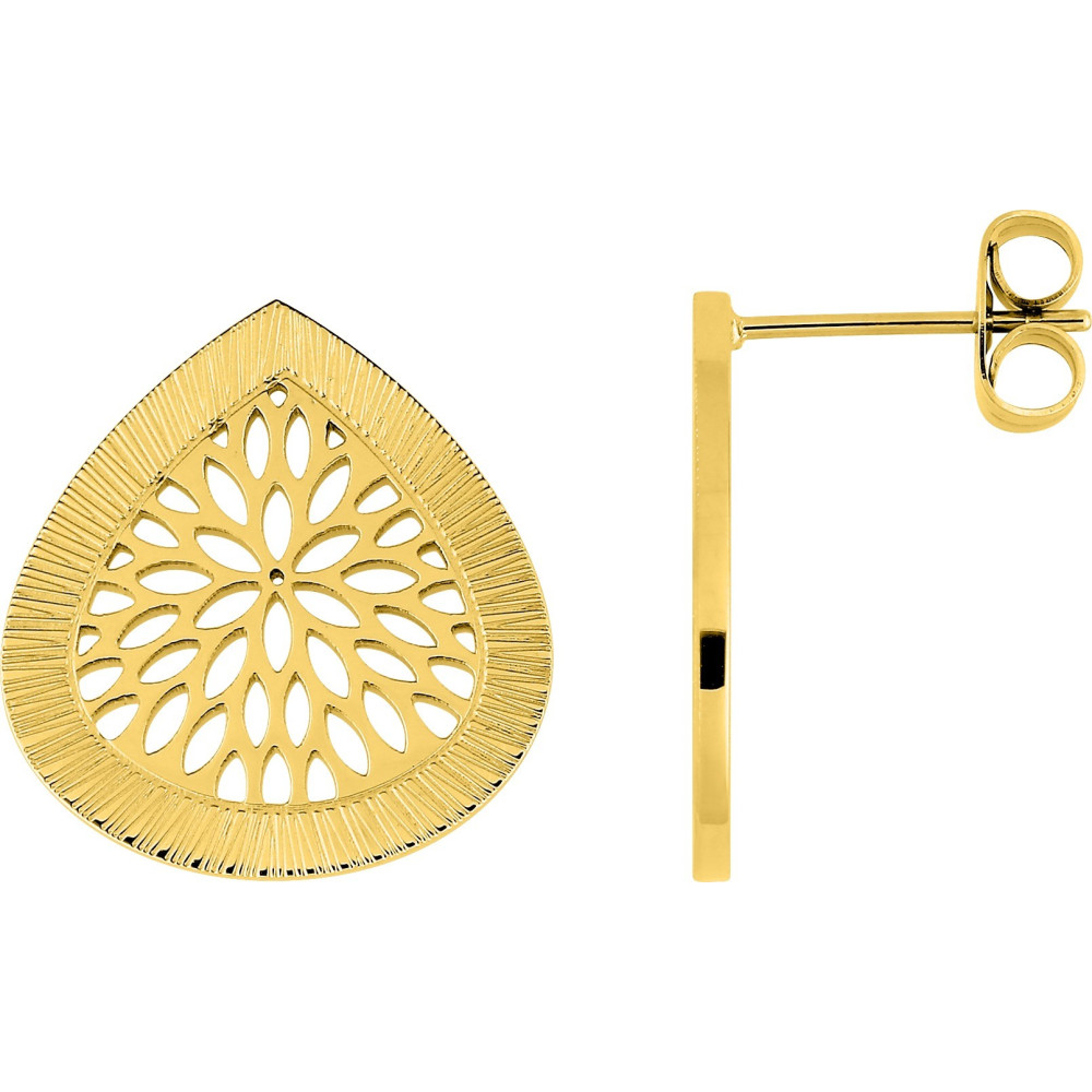 Les Boucles d'oreilles femme, acier doré jaune, motif dentelle by Stauffer