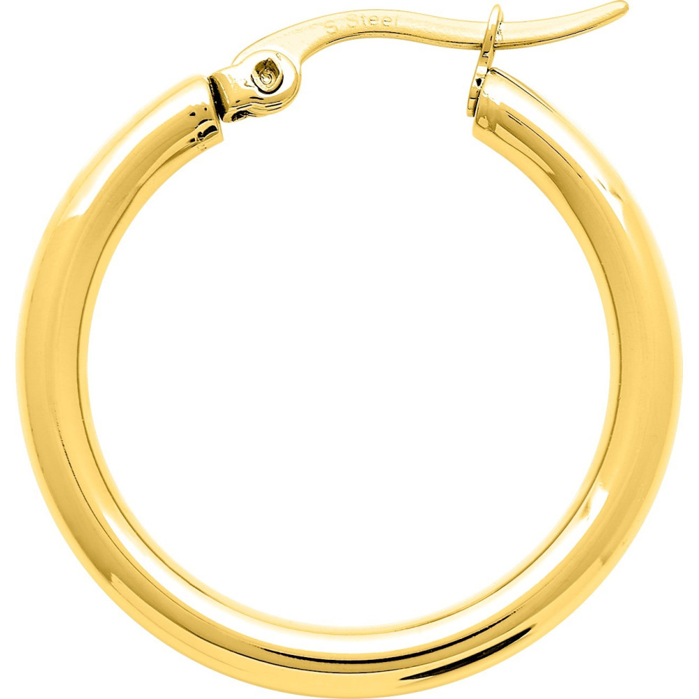 Les Boucles d'oreilles créoles femme, acier doré jaune, fil rond, diamètre 25 mm by Stauffer