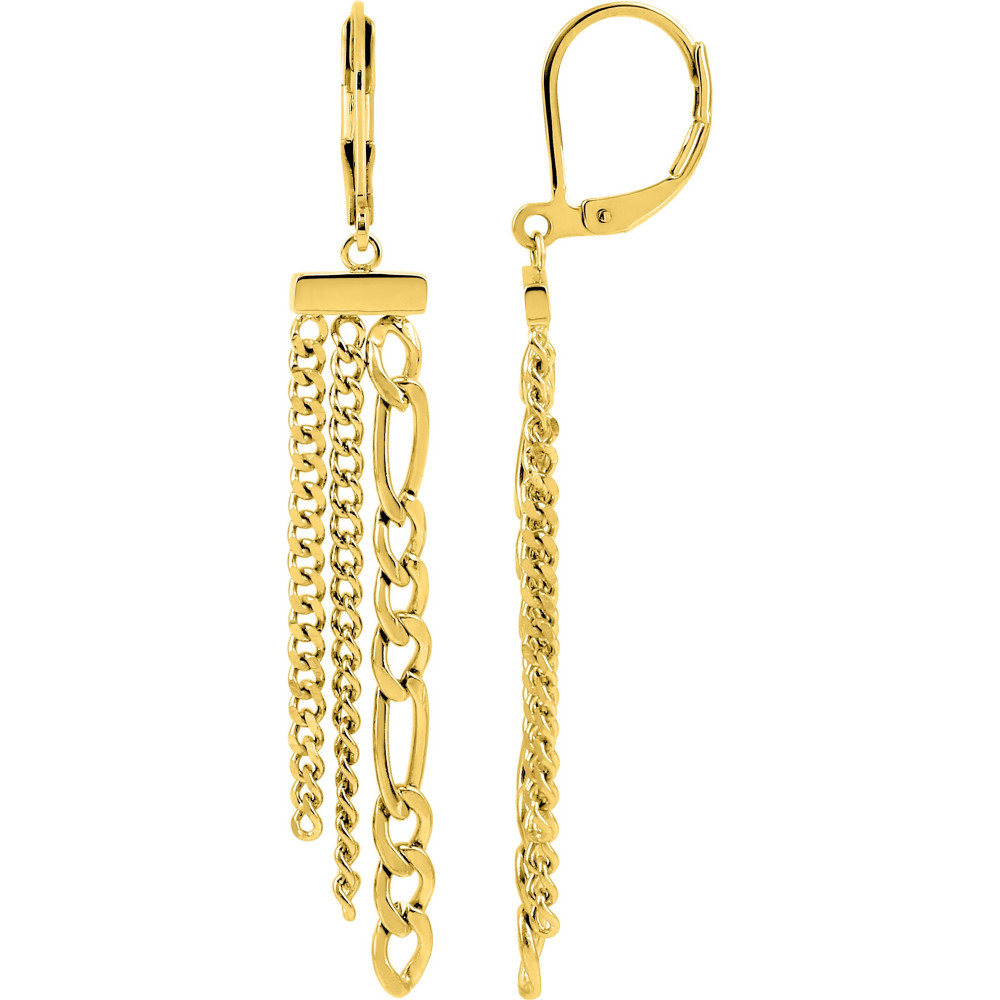 Les Boucles d'oreilles pendantes femme, acier doré jaune, avec 3 chaînes by Stauffer