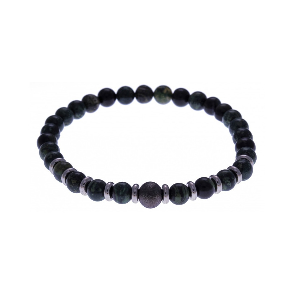 Le Bracelet pierres naturelles jaspe Kambaba avec inserts acier Le Bracelet pierres naturelles jaspe Kambaba avec inserts acier