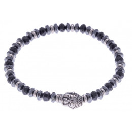 Le Bracelet pierres naturelles hématite et onyx, motif acier bouddah