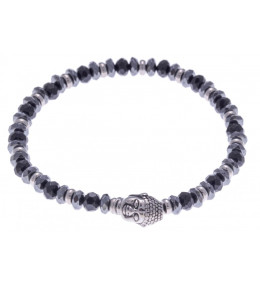 Le Bracelet pierres naturelles hématite et onyx, motif acier bouddah