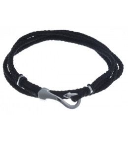 Le Bracelet acier et cordon noir, double tour, motif hameçon, acier by Stauffer