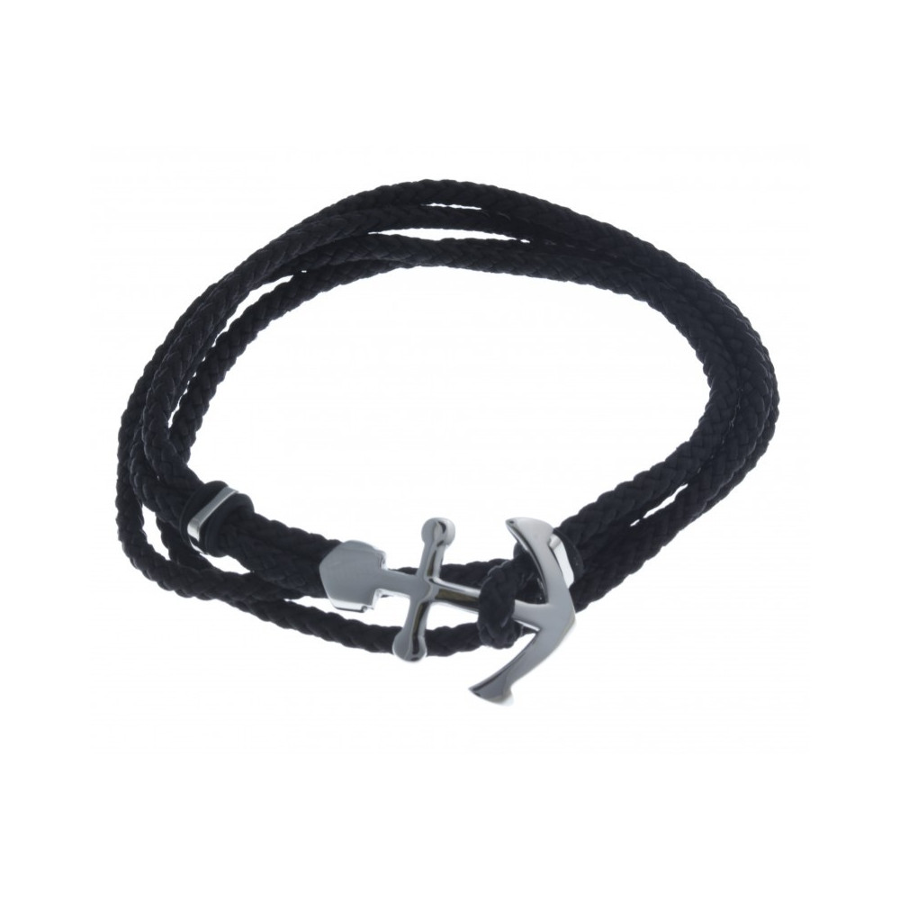 Le Bracelet acier et cordon noir, double tour, motif ancre, acier by Stauffer