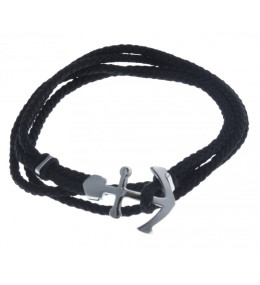 Le Bracelet acier et cordon noir, double tour, motif ancre, acier by Stauffer
