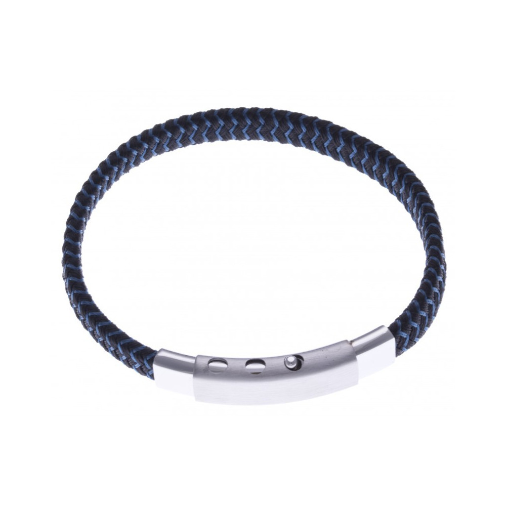 Le Bracelet acier et tissus tressé bleu et noir, acier by Stauffer
