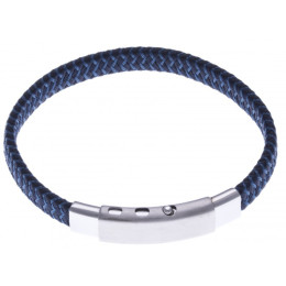 Le Bracelet acier et tissus tressé bleu et noir, acier by Stauffer