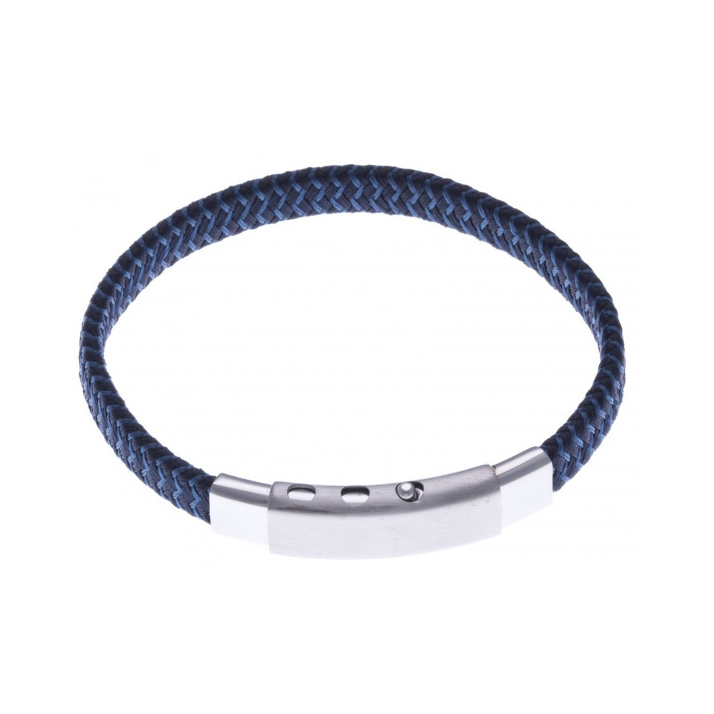 Le Bracelet acier et tissus tressé bleu et noir, acier by Stauffer