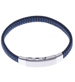 Le Bracelet acier et tissus tressé bleu et noir, acier by Stauffer