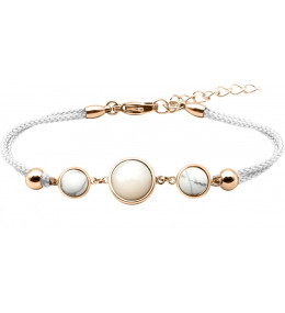 Bracelet en acier rosé et coton blanc - cabochon howlite - nacre blanche - howlite - diamètre 8, 11 et 8mm YOLA - IG 364