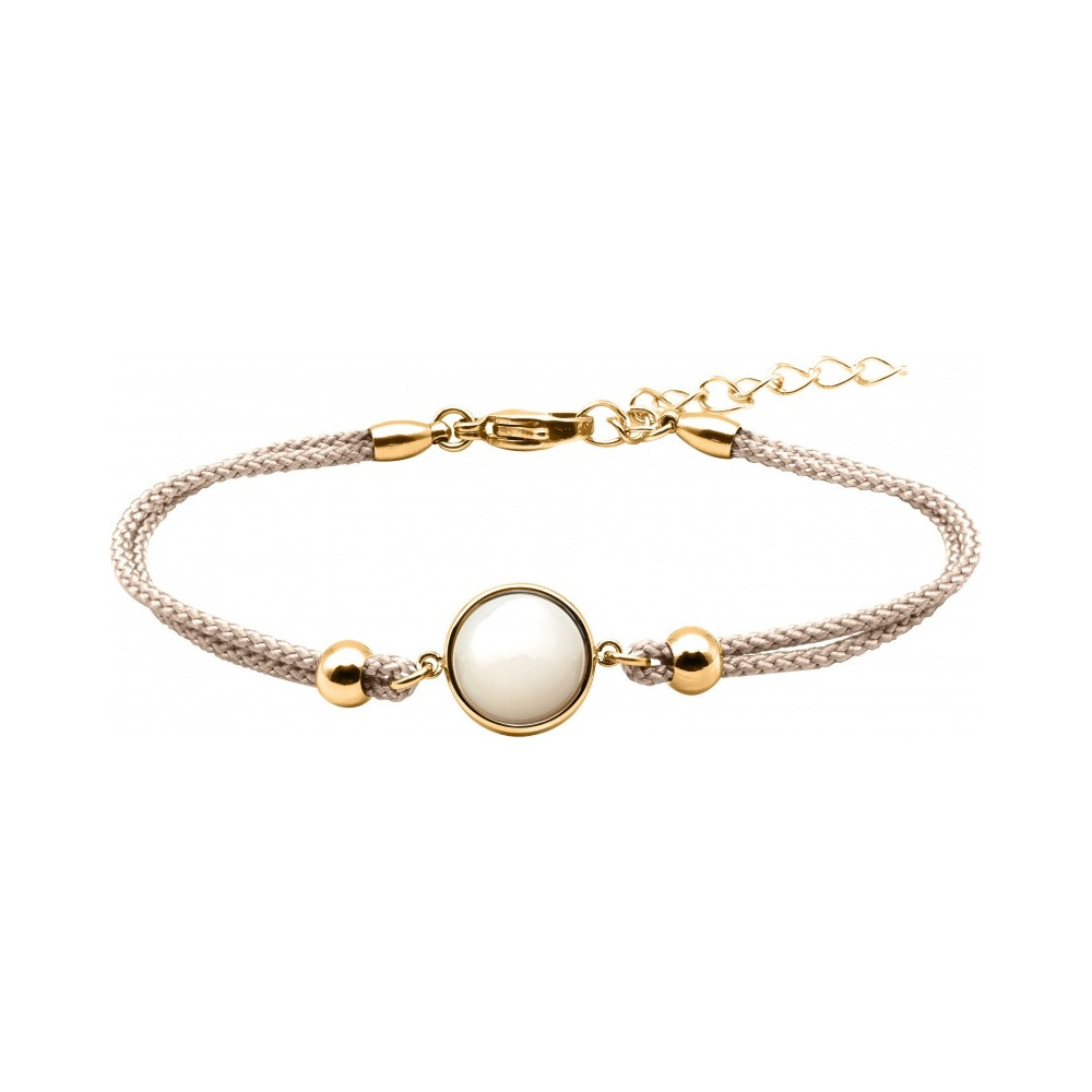 Bracelet en acier doré et coton gris - cabochon nacre blanche - 11mm YOLA - IG 372