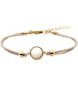 Bracelet en acier doré et coton gris - cabochon nacre blanche - 11mm YOLA - IG 372