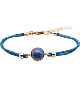 Bracelet en acier rosé et coton bleu foncé - cabochon lapis lazuli - 11mm YOLA - IG 373