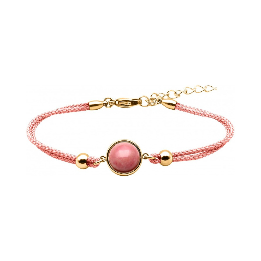 Bracelet en acier doré et coton rose - cabochon rhodonite - 11mm YOLA - IG 374